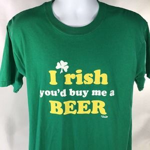 IRISH YOU’D BUY ME A BEER SHIRT GREEN MENS LARGE SHORT SLEEVE CLOVER GRAPHIC TEE